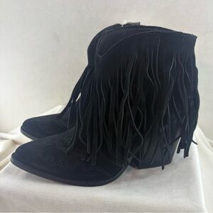 Dingo Tangles  Black Suede Fringe Western Ankle Boots size 9M new in box